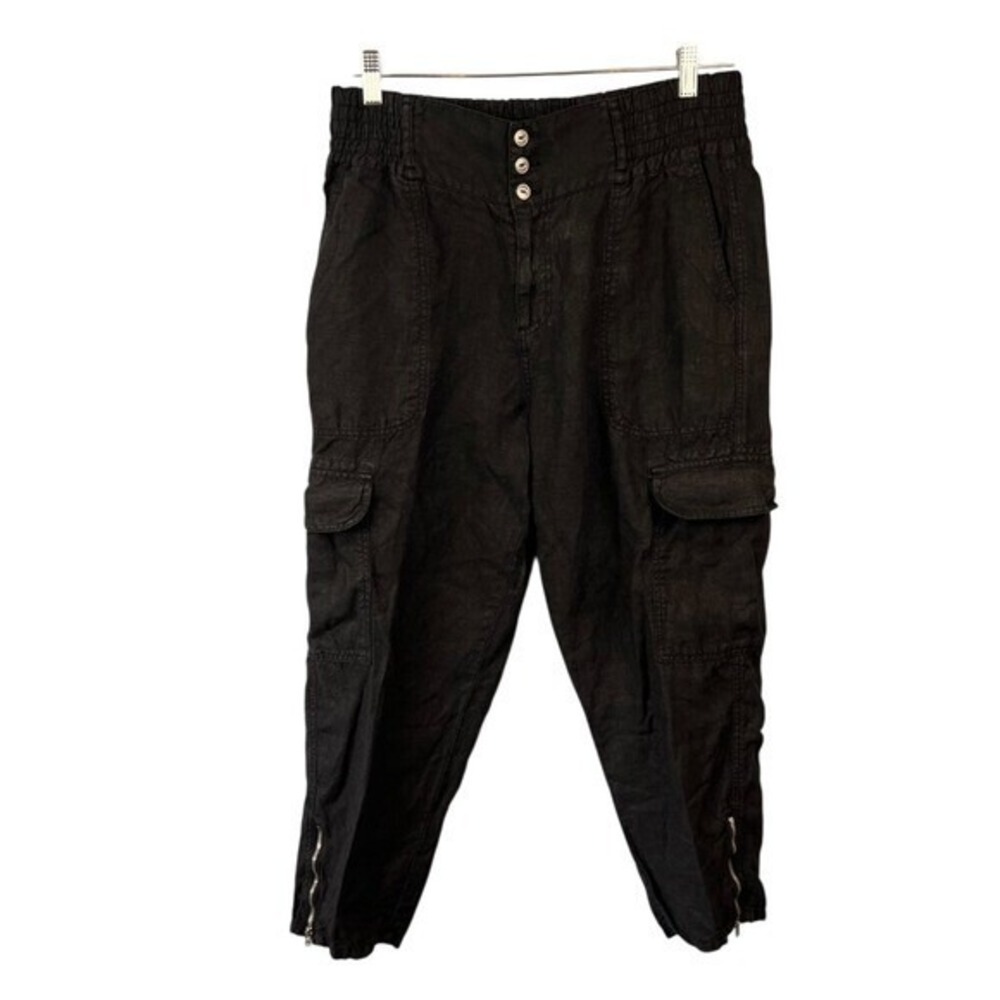 WRAP London Black Linen Cargo Trousers SZ 10 Lagenlook Summer Vacation